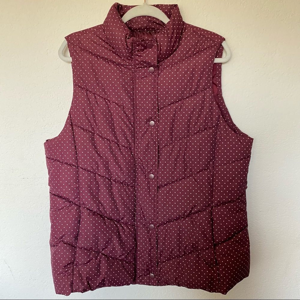 GAP Quilted Puffer Polka Dot Vest - Burgundy Wine